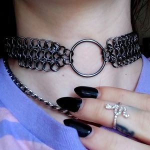 Vintage Multi-Ring Choker Gunmetal Adjustable